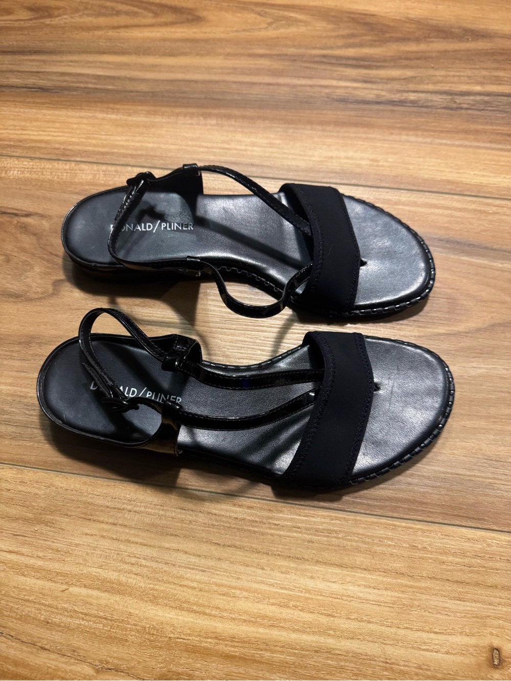 Donald J. Pliner Black Faux Leather Open-Toe Slingback Sandals